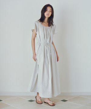 Shirring string long dress