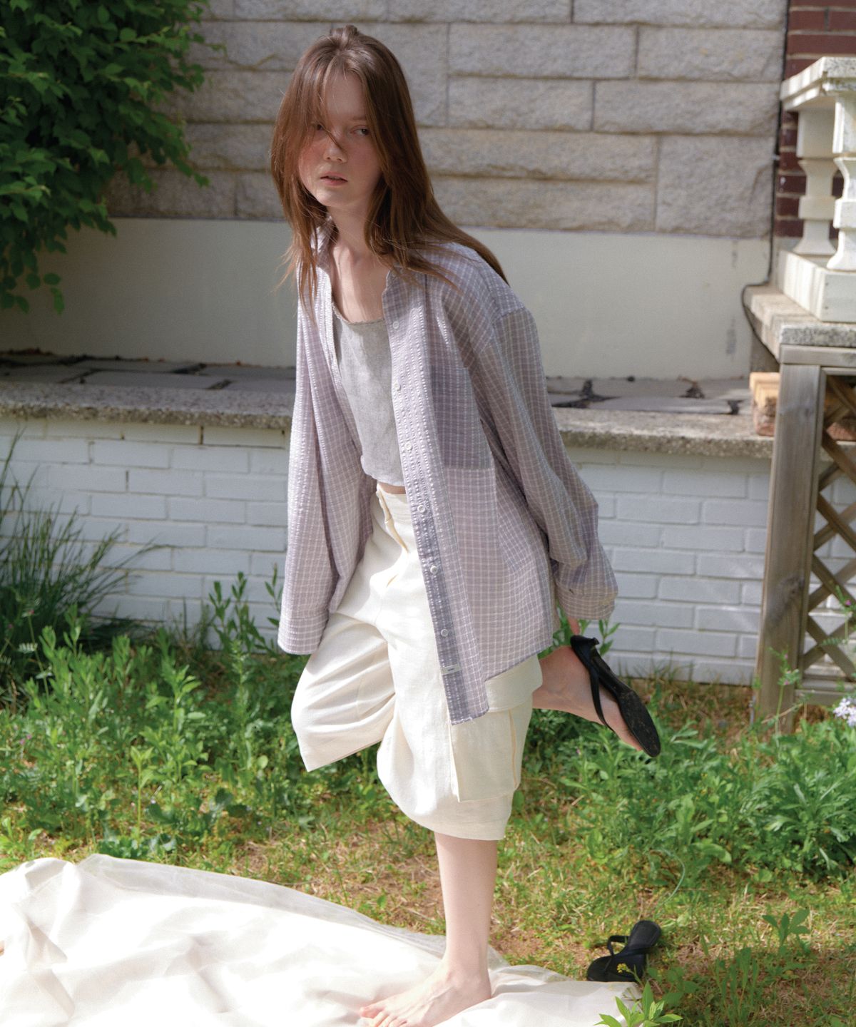 앤테(AENTE) Summer oversized check-shirt - Pink