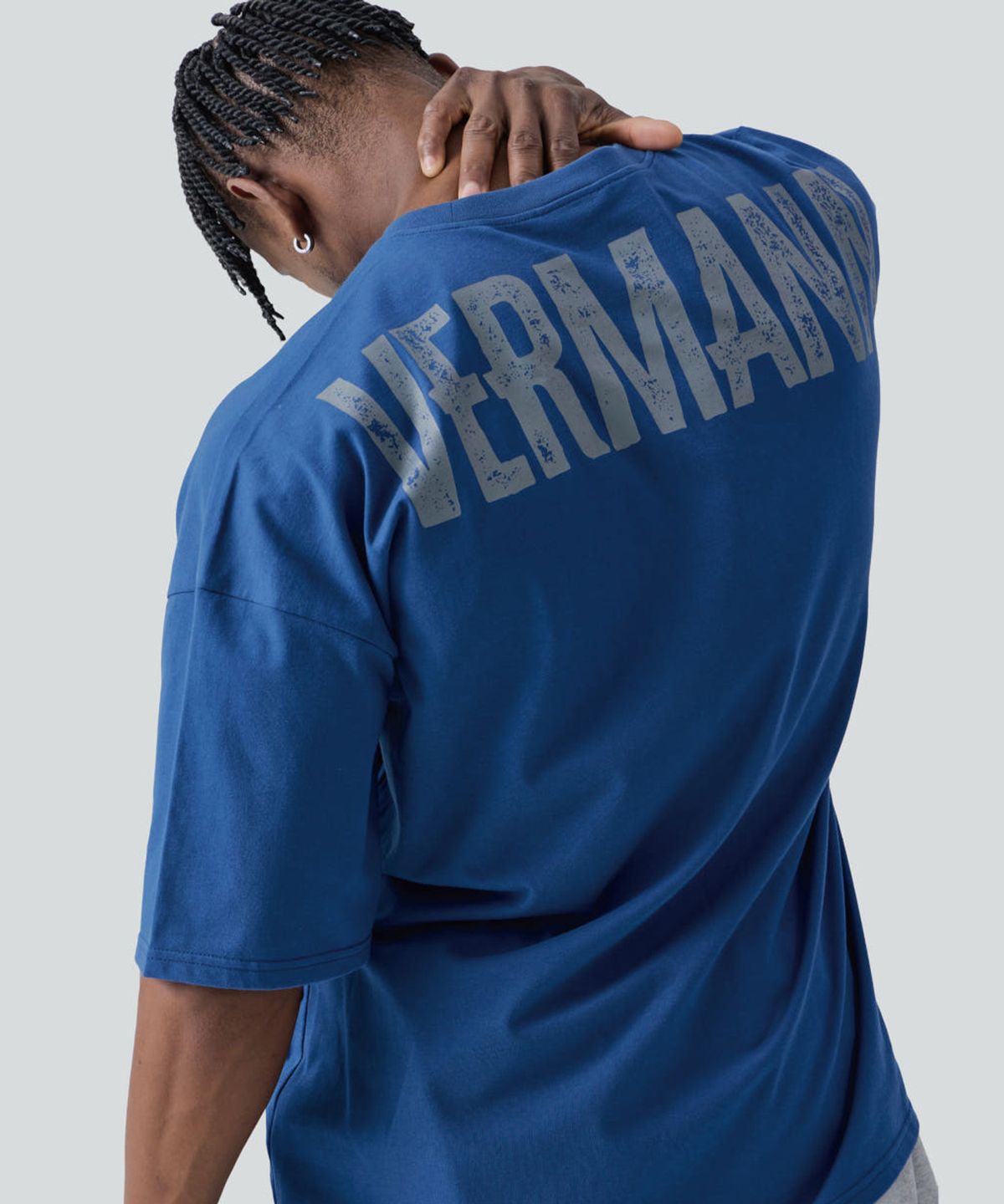 베르만 어패럴(VERMANN APPAREL) 크랙 로고 오버핏 반팔티 코발트 블루