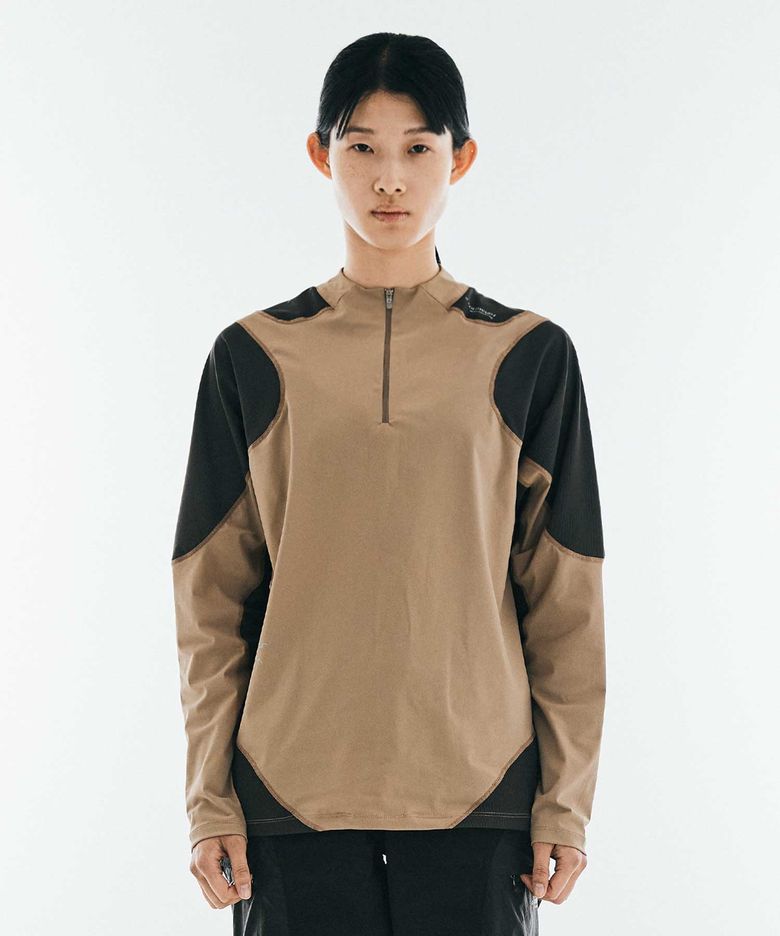 Paneled Half-Zip (Beige/Charcoal) -Women-