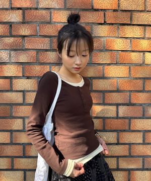 Layered Henry Neck Long Sleeve T-Shirt/WHLAG2283F