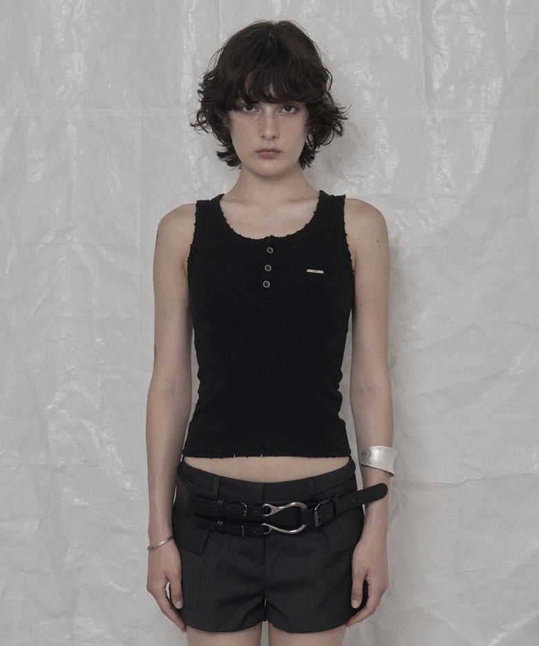 CUT PIGMENT WASHING SLEEVELESS BLACK