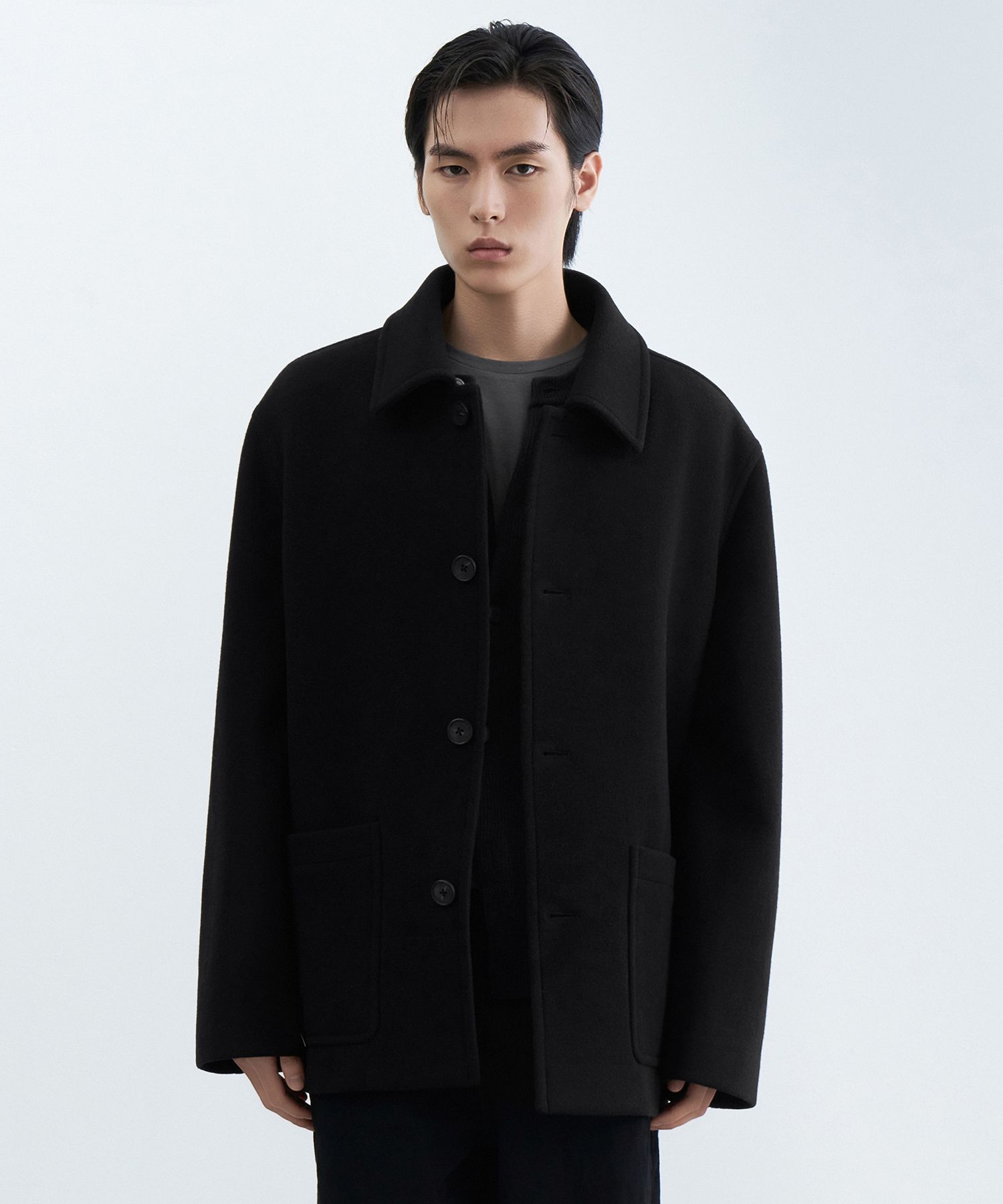 MUSINSA | MUSINSA STANDARD Daily Half Balmacaan Coat [Black]