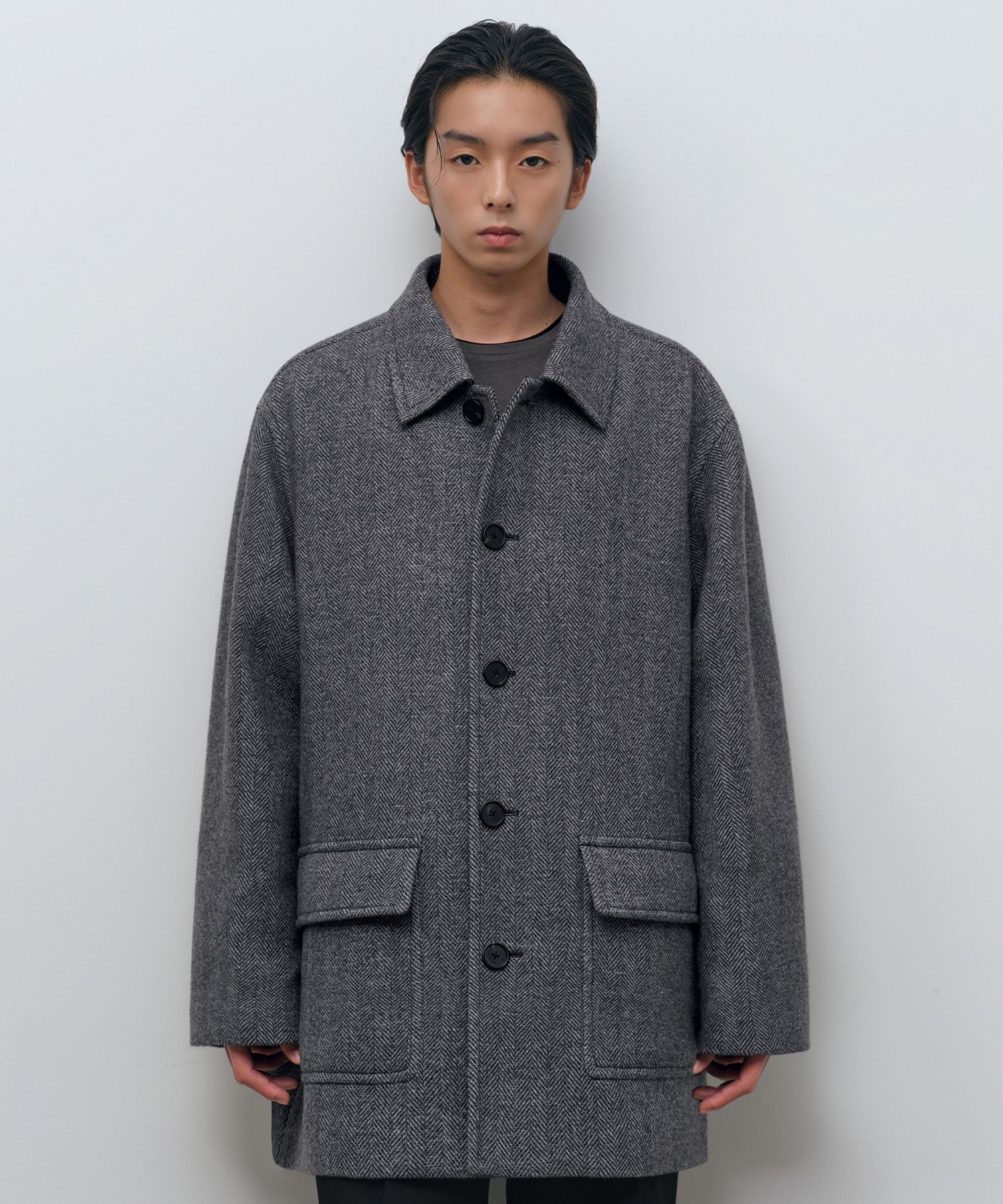 CRANK Studded Wool Short Coat Gray ピーコート CRANK Studded Wool Short Coat Gray Single Breasted Wool Coat