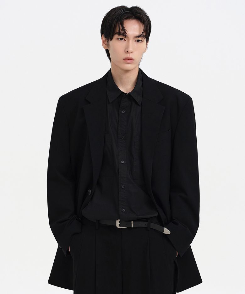 오버 숄더 롱 블레이저 [블랙]