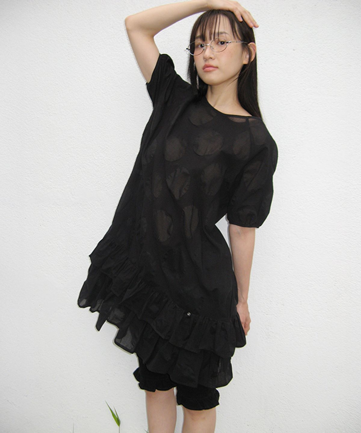 론론(RONRON) AIRY DOT RUFFLE LAYERED DRESS BLACK