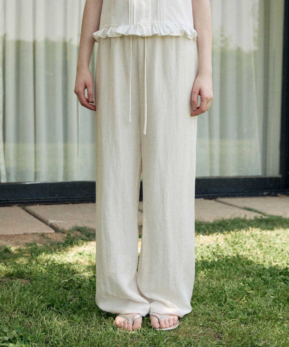 어다울(ADAUL) Linen sheer banding wide pants - natural