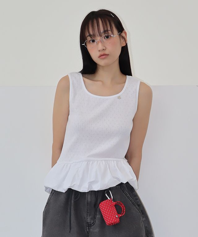 Tシャツ・カットソー RONRON HEART BUTTON GOLGI SLEEVELESS OATMEAL FLOWER RR25BSL3 RONRON - Sports Top & Bottom Set | Shop Online | MUSINSA