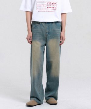 빈티지 캣워싱 와이드 데님 팬츠 (Vintage Blue)