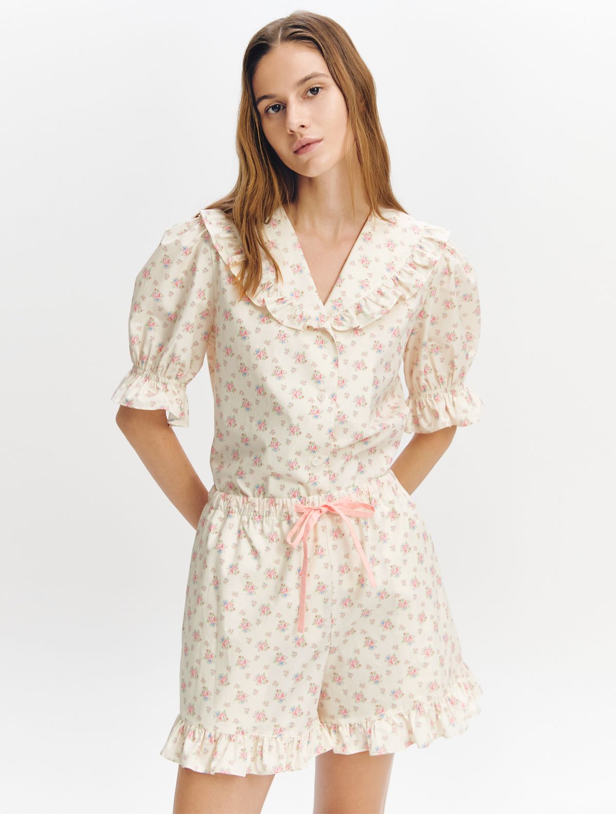 그레이데시온(GRAYDATION) Frilly Flower Pajama Pair PINK
