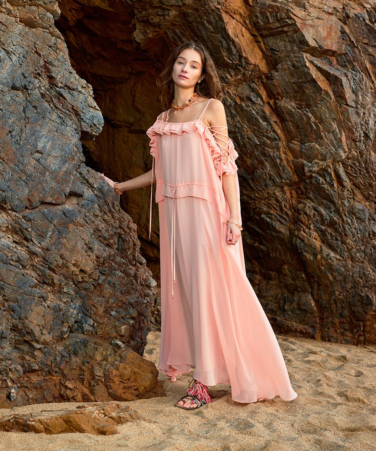 아이스가든에이오공팔(ICE GARDEN A.508) Off-shoulder chiffon dress_Peach cream