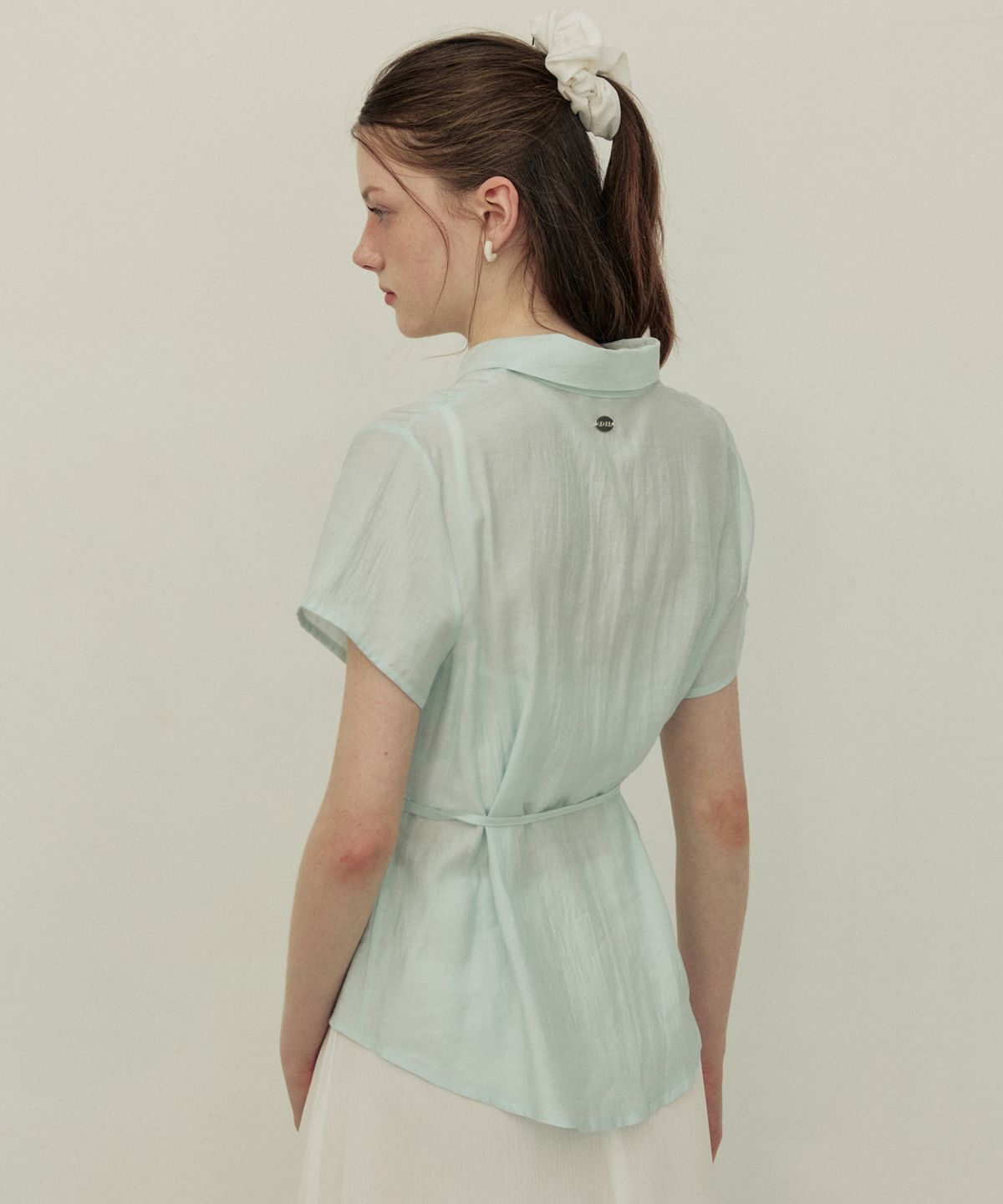 어다울(ADAUL) See through sheer belt shirt - blue