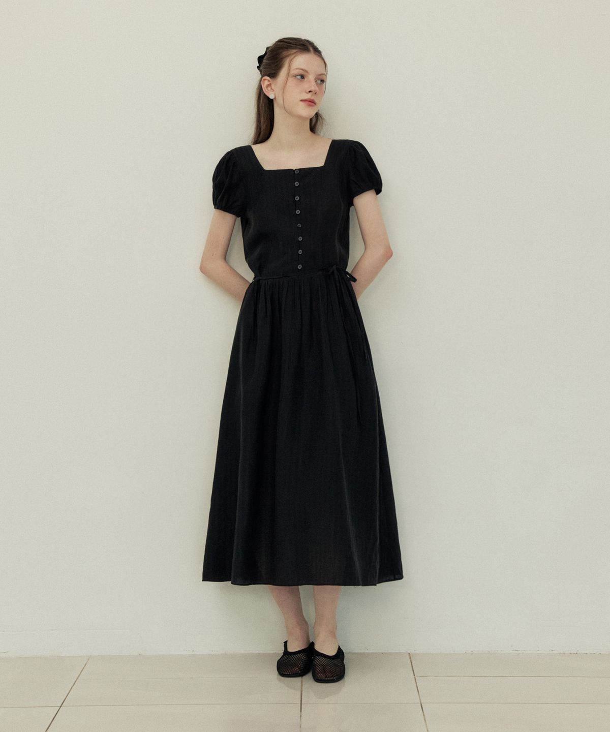 어다울(ADAUL) See through choker law rise long dress - black