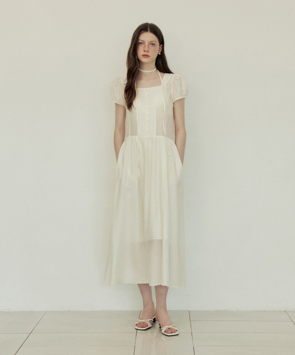 어다울(ADAUL) See through choker law rise long dress - cream