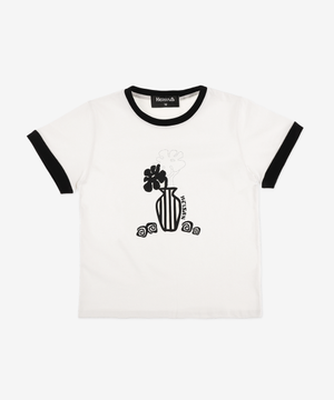 우먼 플라워팟 링거 티셔츠 화이트