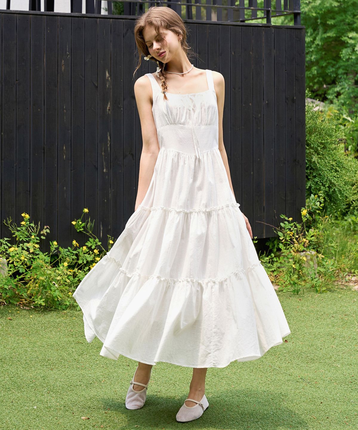 슬로우롤리(SLOWLOLLI) Ribbon shirring sleeveless dress_4 Colors