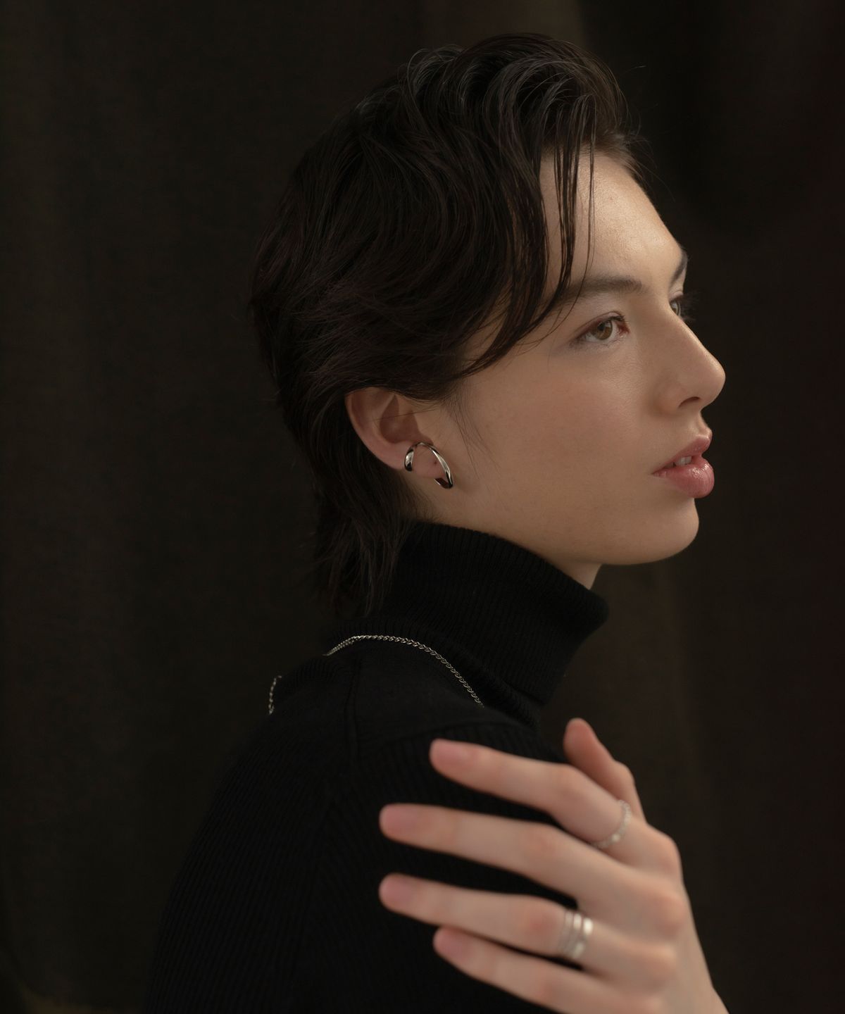 노비스도쿄(NOVICE TOKYO) 더블 레이어드 후프 이어커프 Double Layered Hoop Ear Cuff / Silver