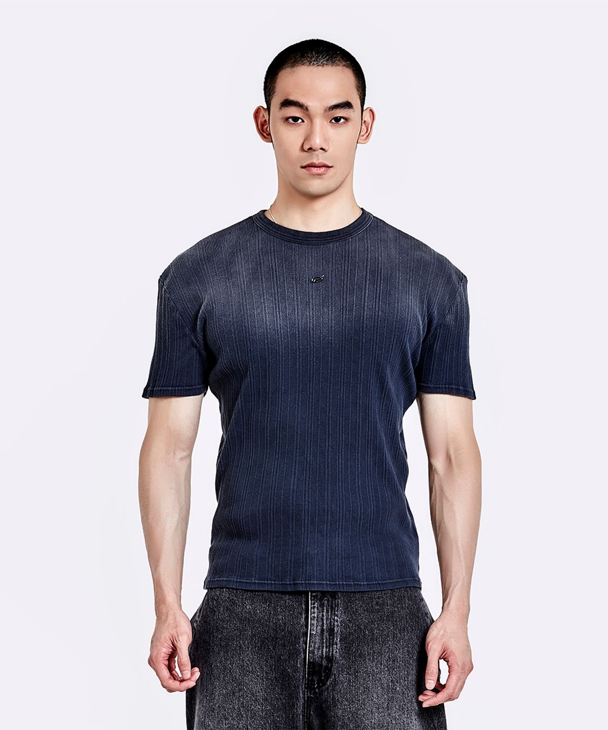 51퍼센트(51PERCENT) Dying Irregular Logo Embroidery T-shirt - Grey