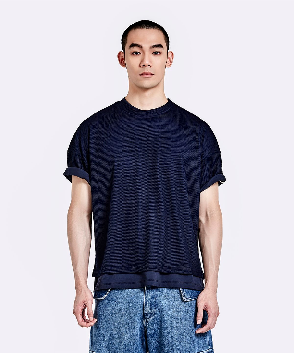 51퍼센트(51PERCENT) Layered Mesh T-shirt - Navy