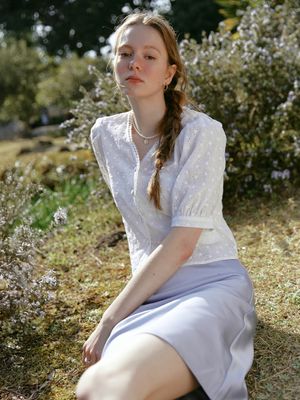 KOYA embroidery puff shirt_WHITE