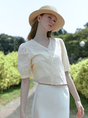 KOYA embroidery puff shirt_BEIGE