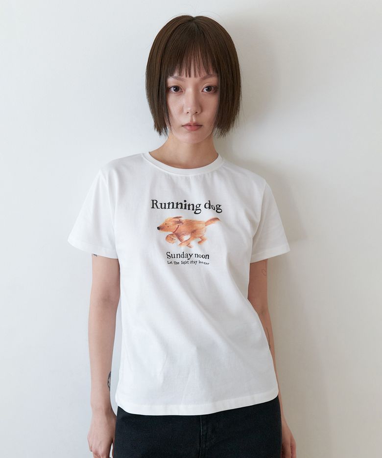 Running dog print T-shirts_WHITE