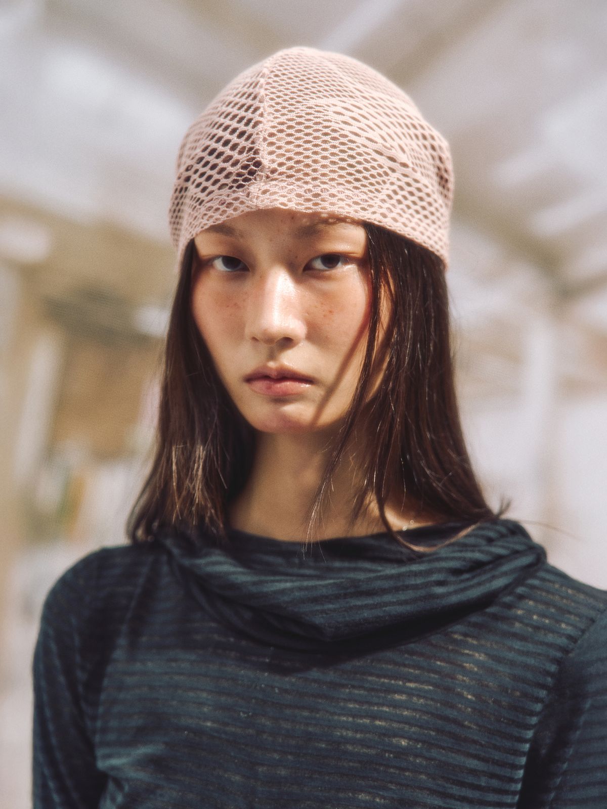 솜속(SOMSOC) LACE PATCH MESH DURAG_SALMON