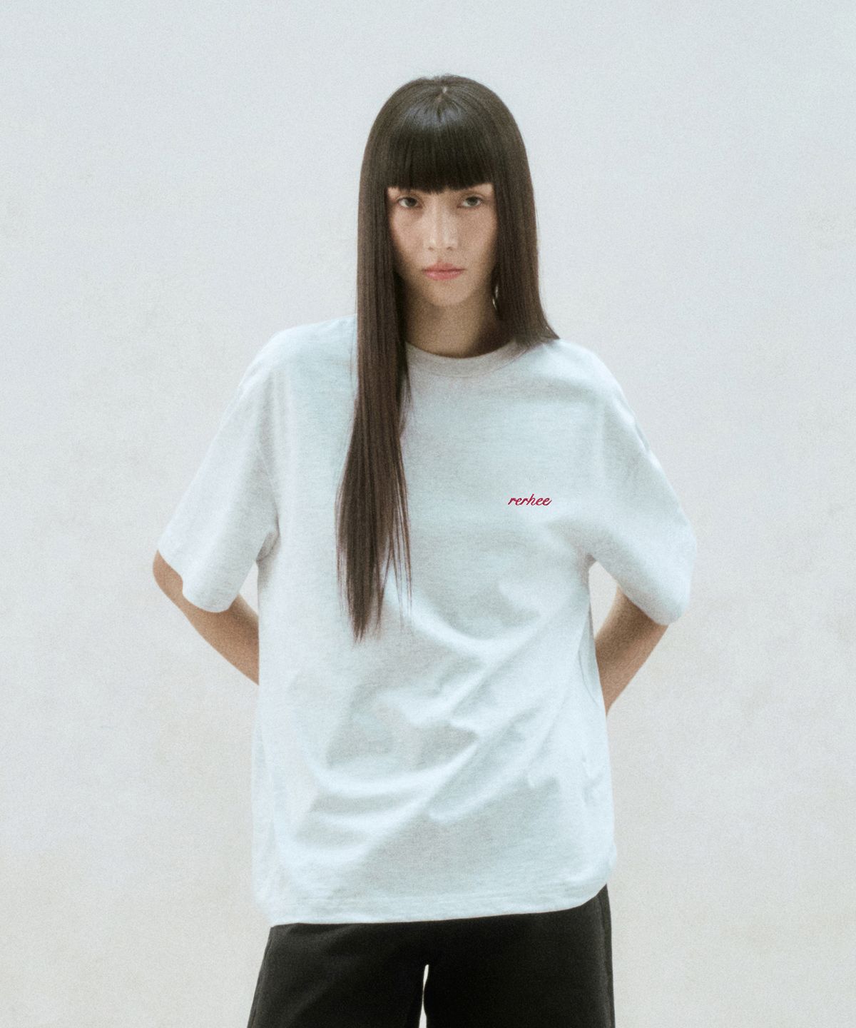리이(RE RHEE) LOGO BACK OVERSIZED T-SHIRT MELANGE GRAY