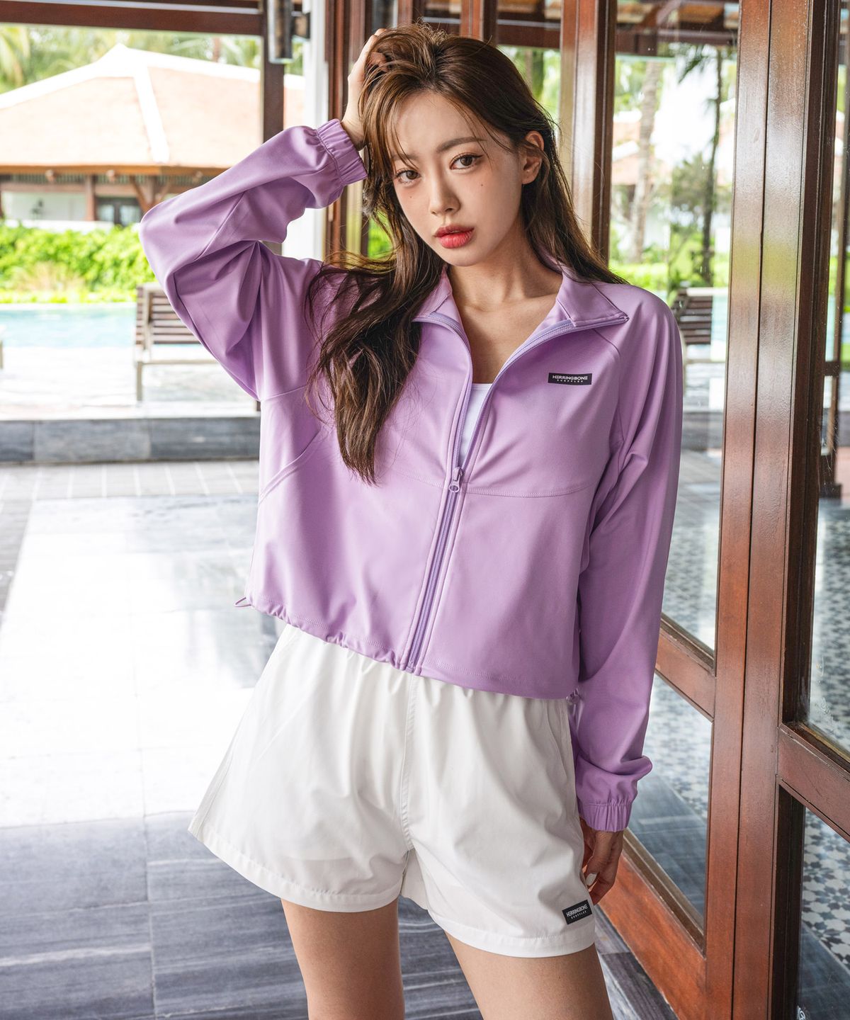헤링본(HERRINGBONE) [SET] 여성 래쉬가드세트 루즈핏 집업 긴팔 & 투인원 스윔팬츠 RI382 AI329