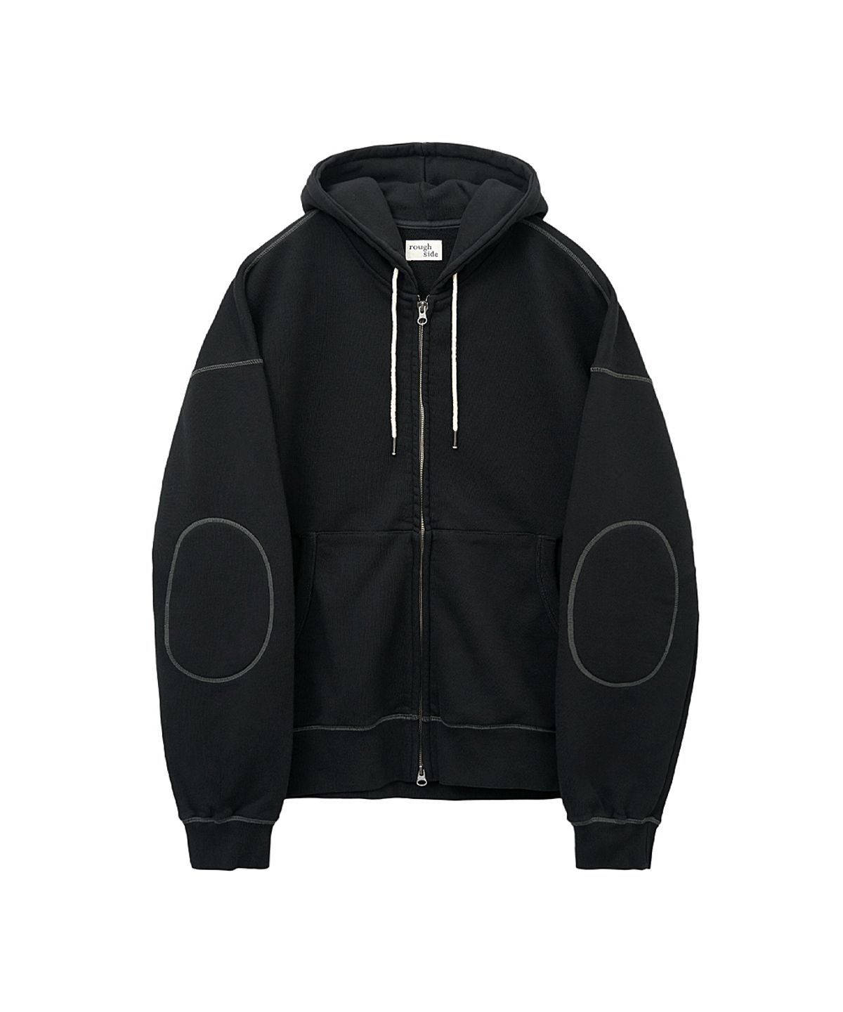러프사이드(ROUGHSIDE) Oversized Zip Up Hoodie Black