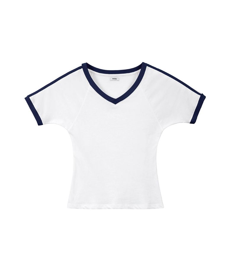 lotsyou_V neck Ringer T-shirts Navy
