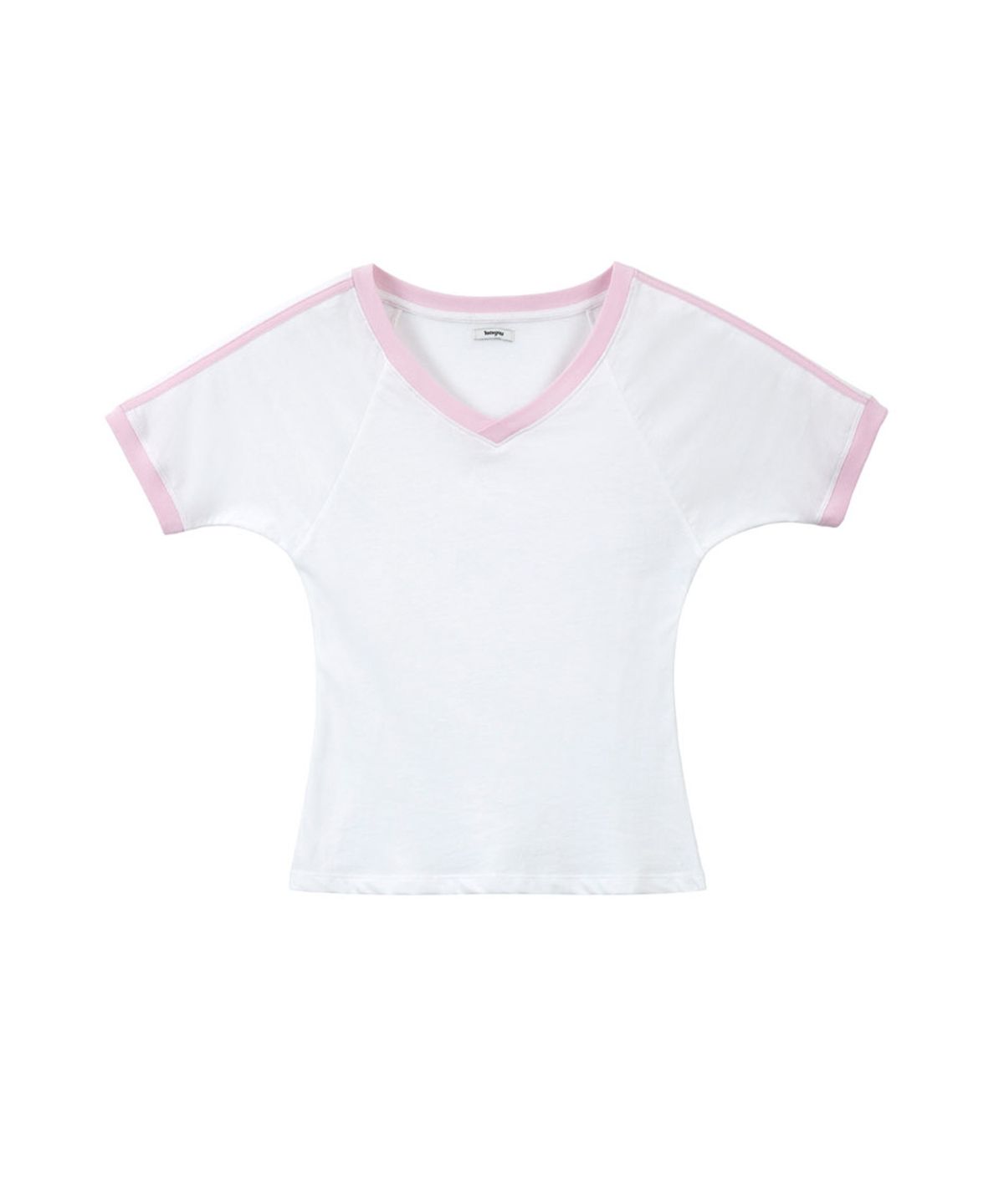 라츠유(LOTSYOU) lotsyou_V neck Ringer T-shirts Light Pink