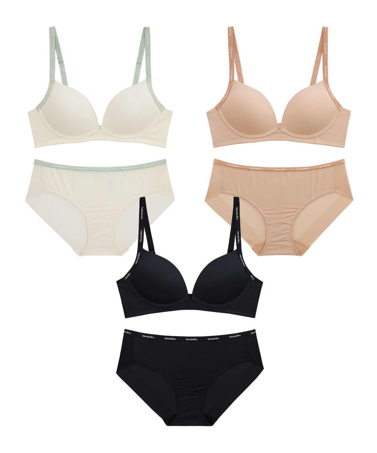 원더브라(WONDERBRA) [3PACK] 투톤 노와이어 브라팬티 세트