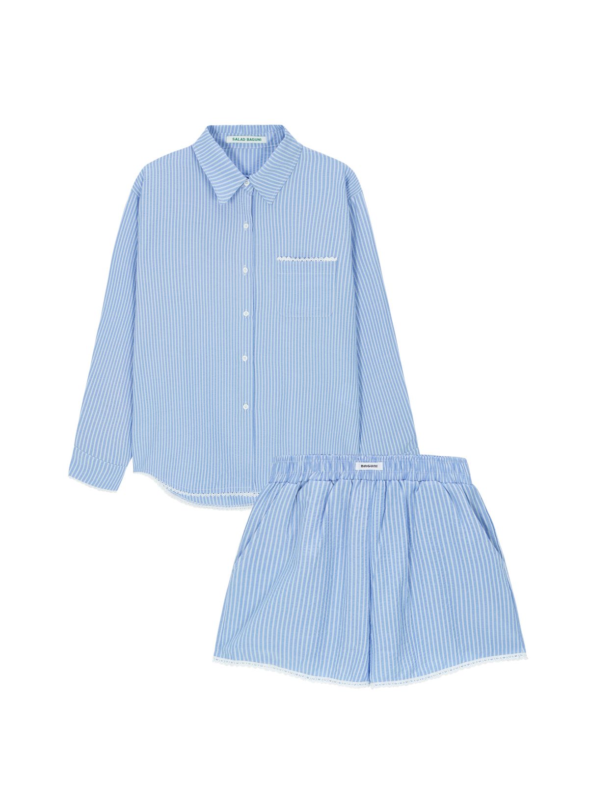 샐러드바구니(SALAD BAGUNI) Lace seersucker set - blue