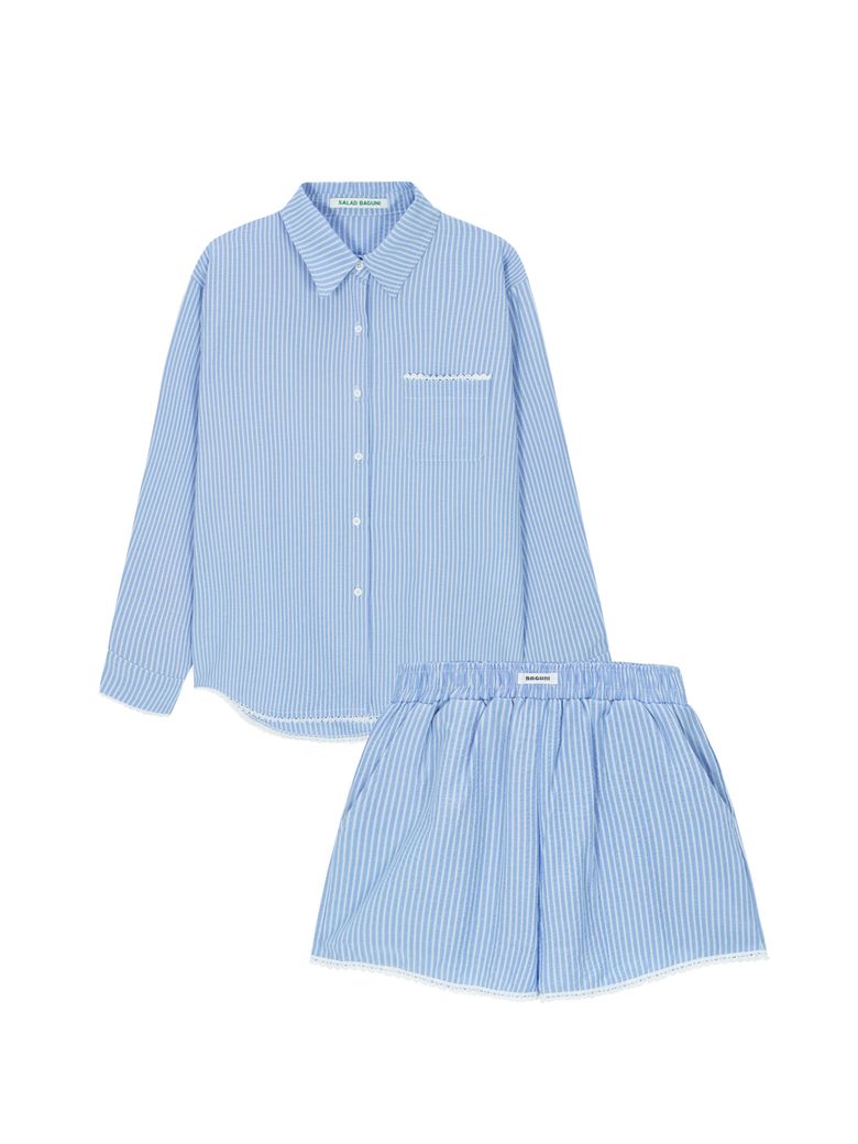Lace seersucker set - blue