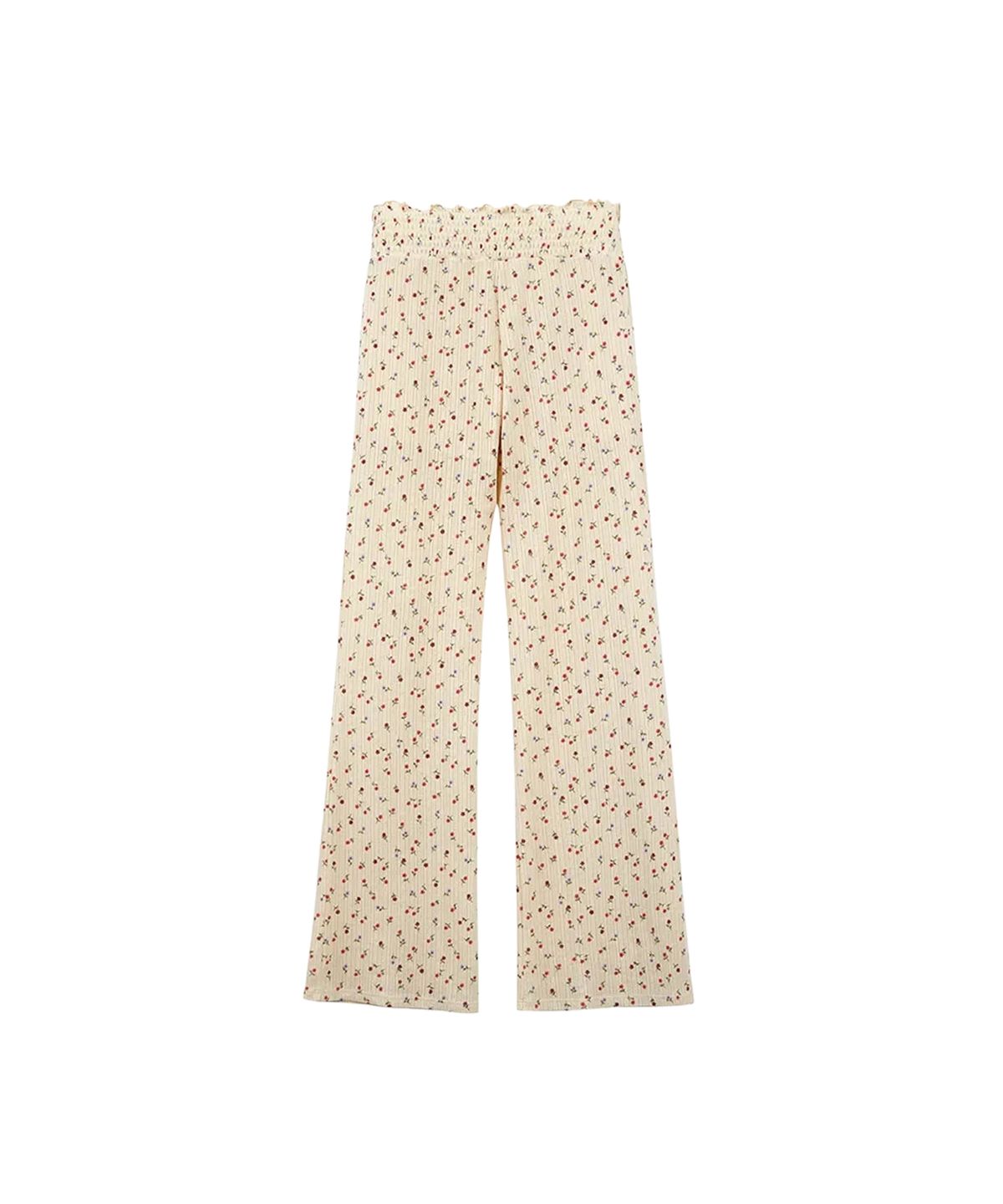 라츠유(LOTSYOU) lotsyou_Shirring Boot Cut Pants Flower Beige