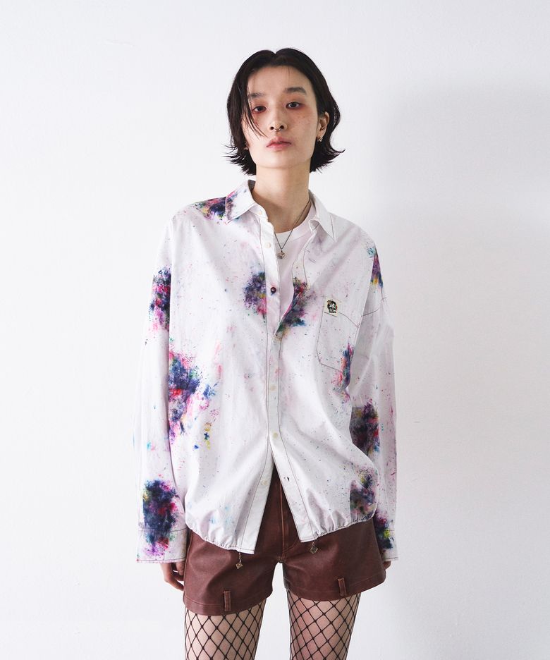 Hand Spray Dyed Cotton String Shirt, Multi Pink
