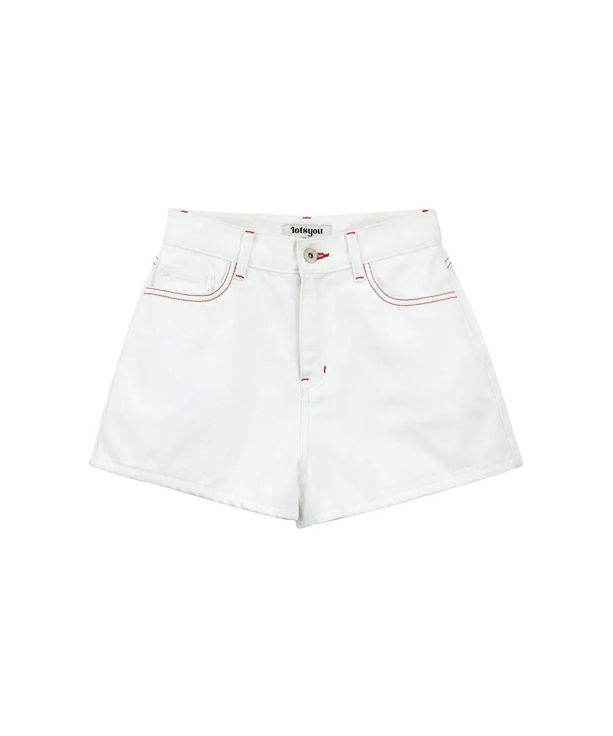 라츠유(LOTSYOU) lotsyou_Red Stitch Denim Shorts White