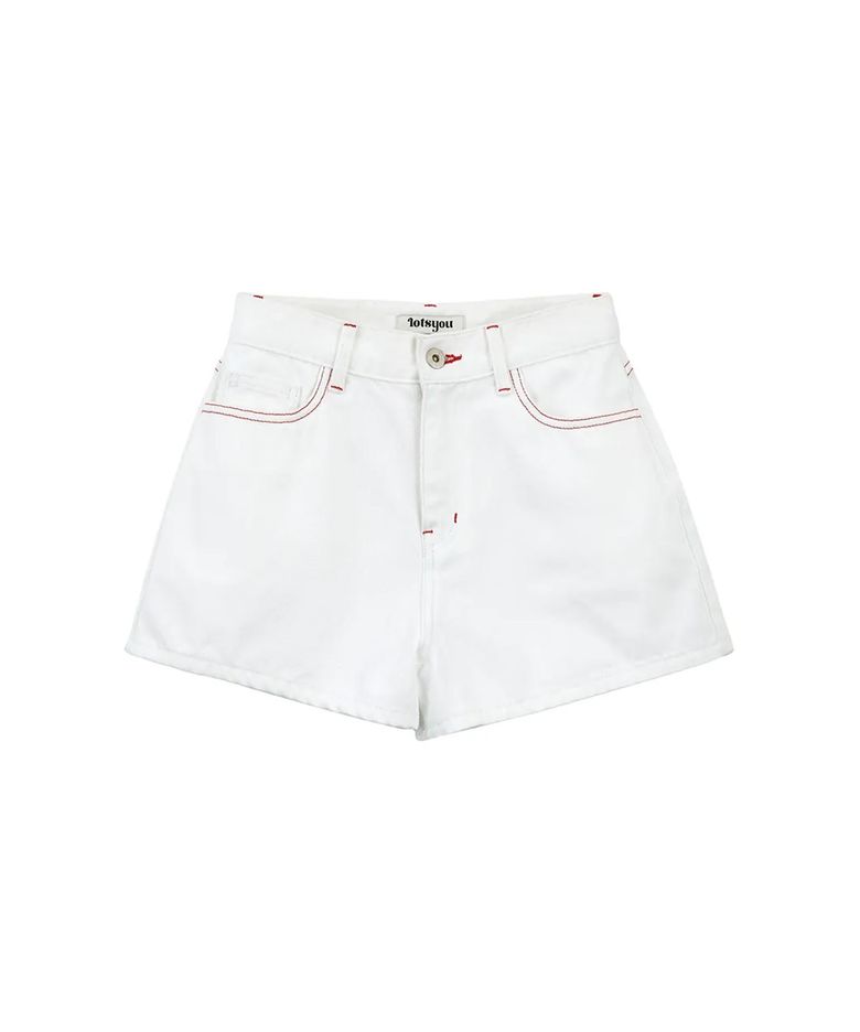 lotsyou_Red Stitch Denim Shorts White