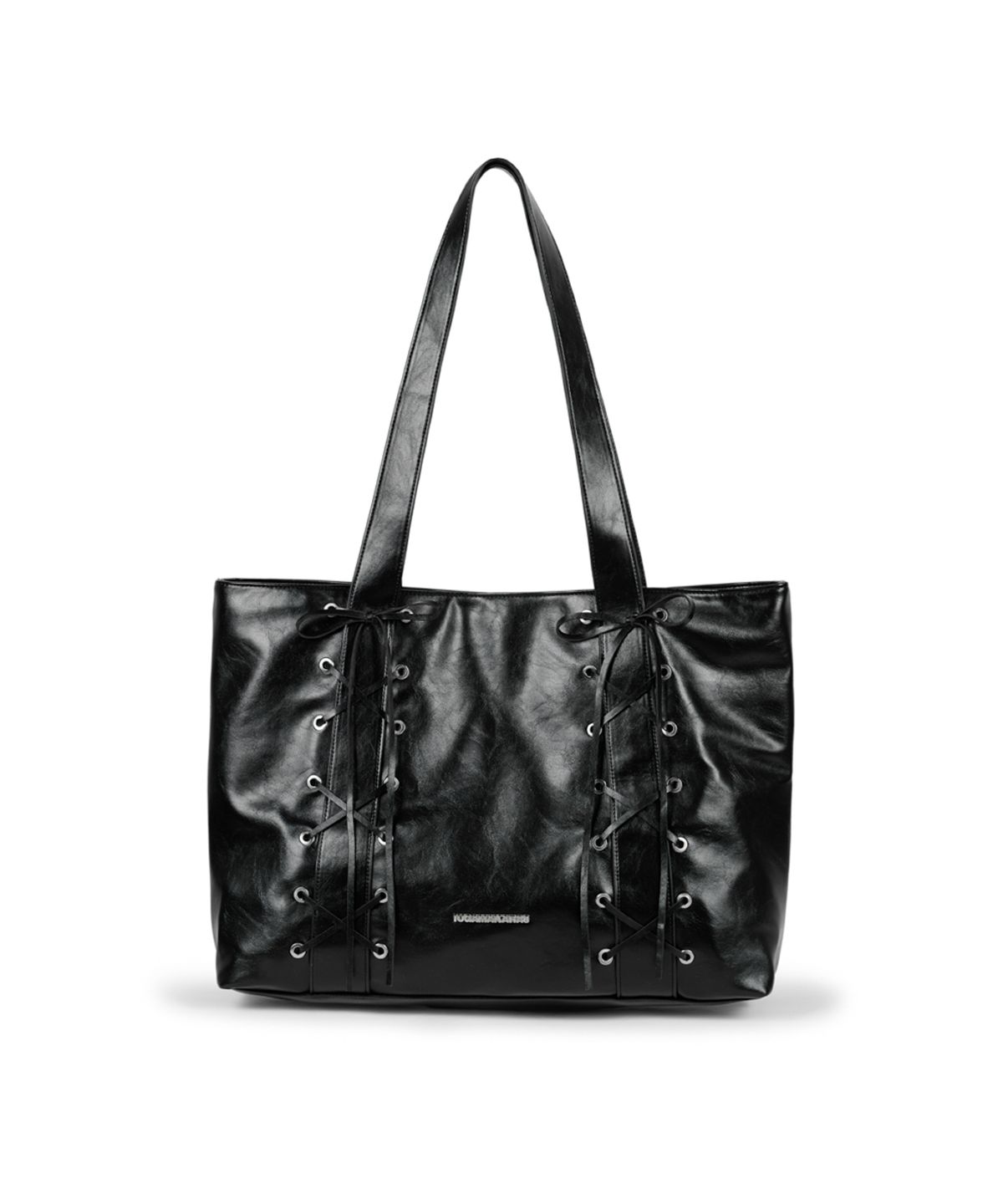 이우가마카라스(IUGAMAKARAS) Eyelet Ribbon Leather Shoulder Bag (Black)
