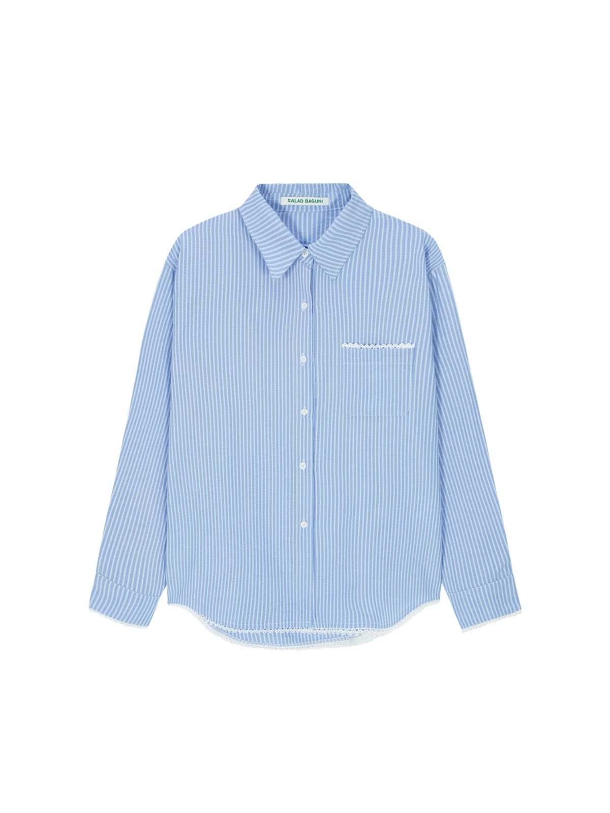 샐러드바구니(SALAD BAGUNI) Lace pocket seersucker shirt  - blue