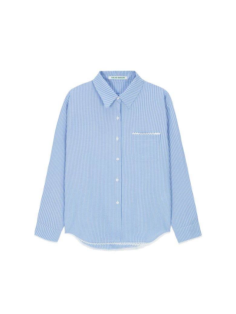 Lace pocket seersucker shirt  - blue