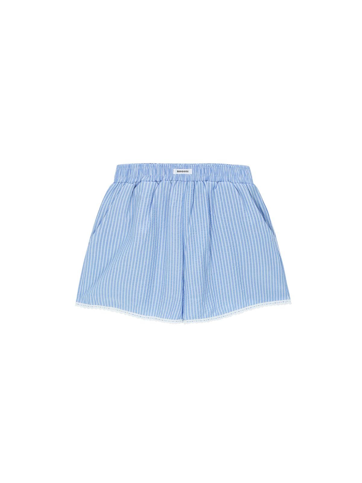 샐러드바구니(SALAD BAGUNI) Lace hem seersucker shorts - blue