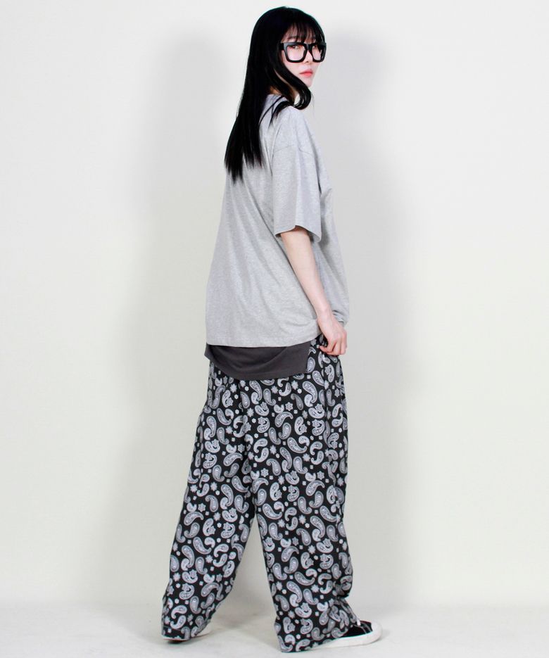 PAISLEY SIDE ONETUCK WIDE PANTS BLACK