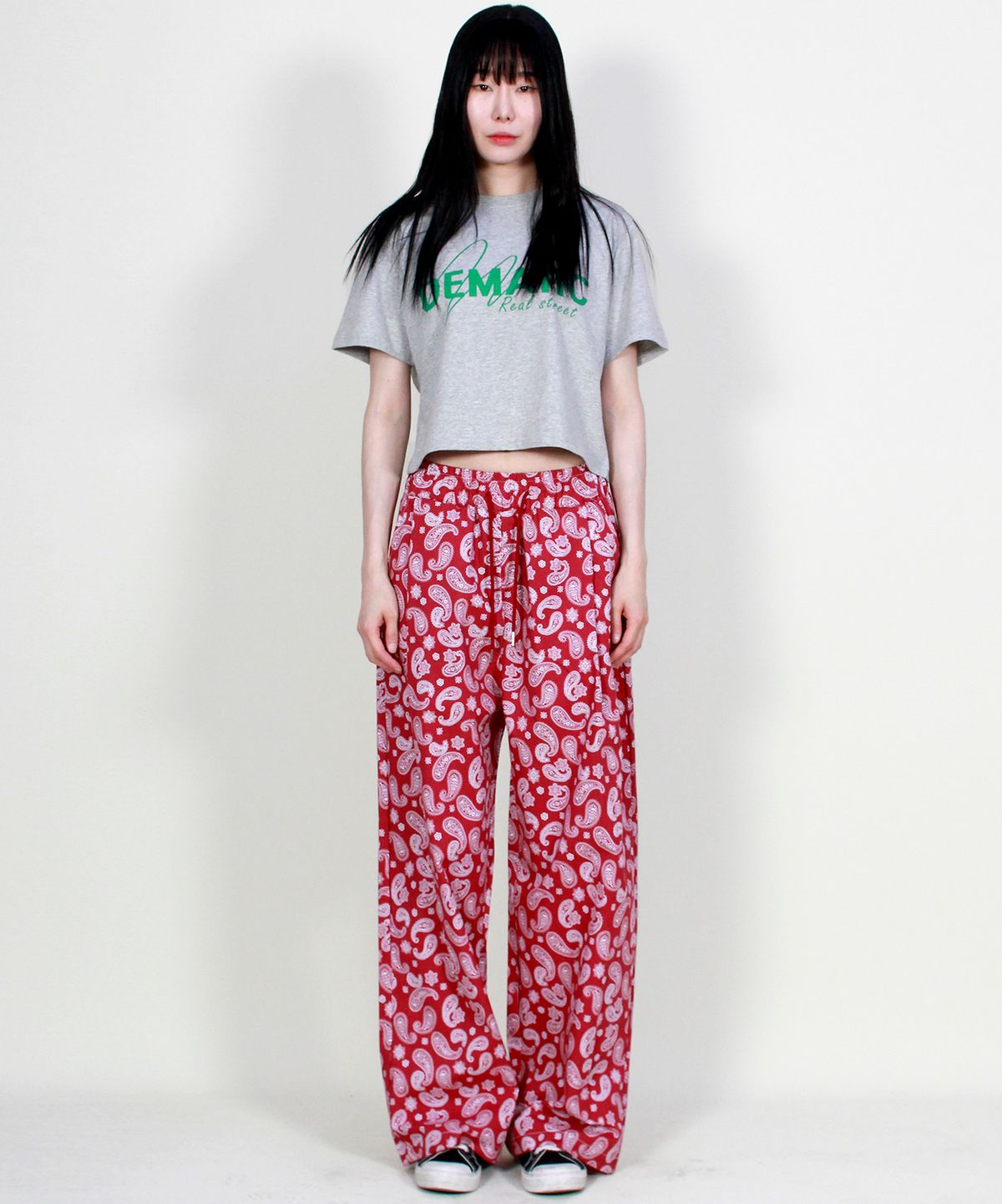 드마크(DEMARC) PAISLEY SIDE ONETUCK WIDE PANTS BURGUNDY