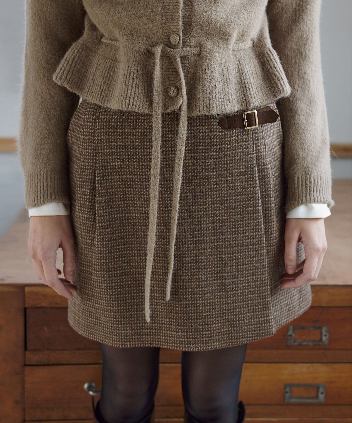 오떼뜨(OCTETTE) ALIA ALPACA CHECK SKIRTS_BROWN