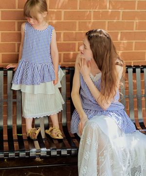 피크닉 체커 캉캉 블라우스_블루