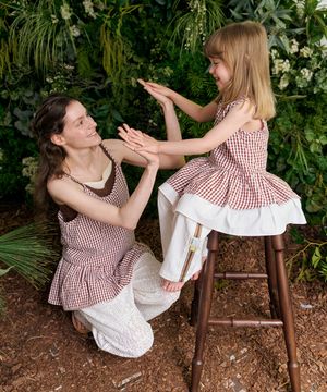 피크닉 체커 킹캉 블라우스_브라운