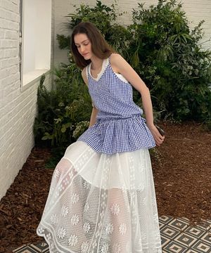 [ADULT] 피크닉 체커 플레어 블라우스_블루