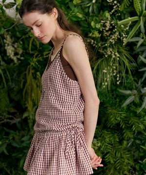 [ADULT] 피크닉 체커 플레어 블라우스_브라운